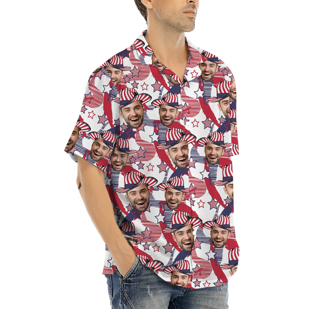 Custom Face Patriot American Cowboy Hat Hawaiian Shirt