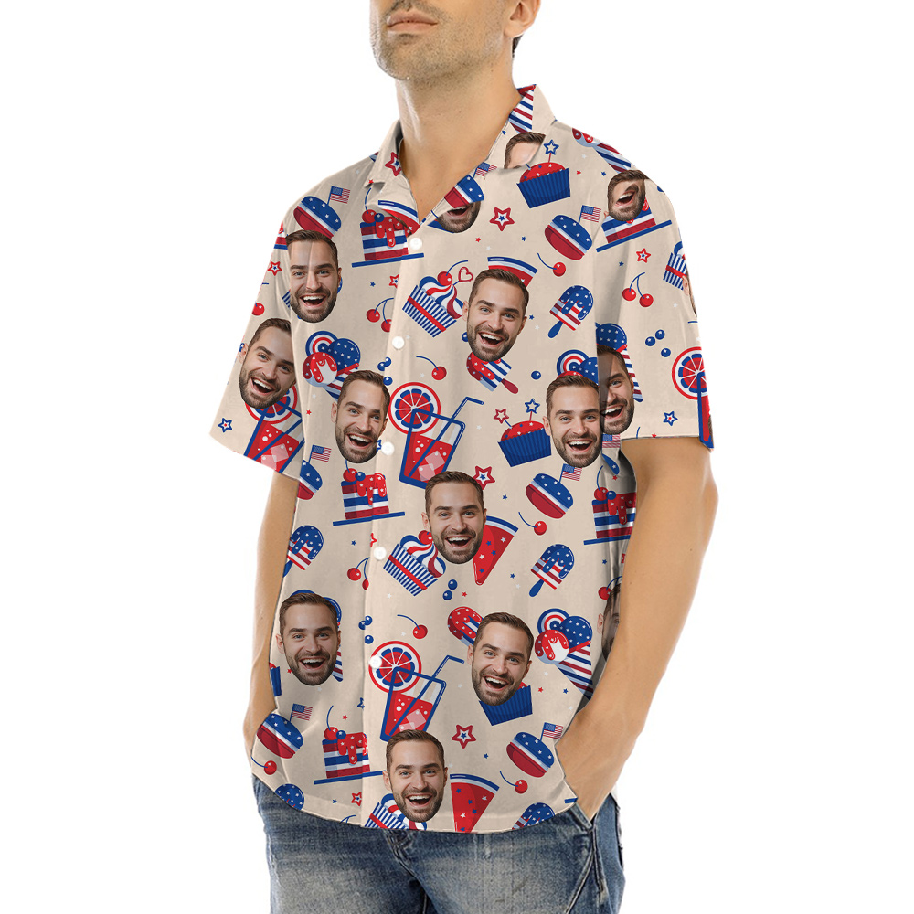 Happy Independence Day Snacks Custom Face Aloha Shirt