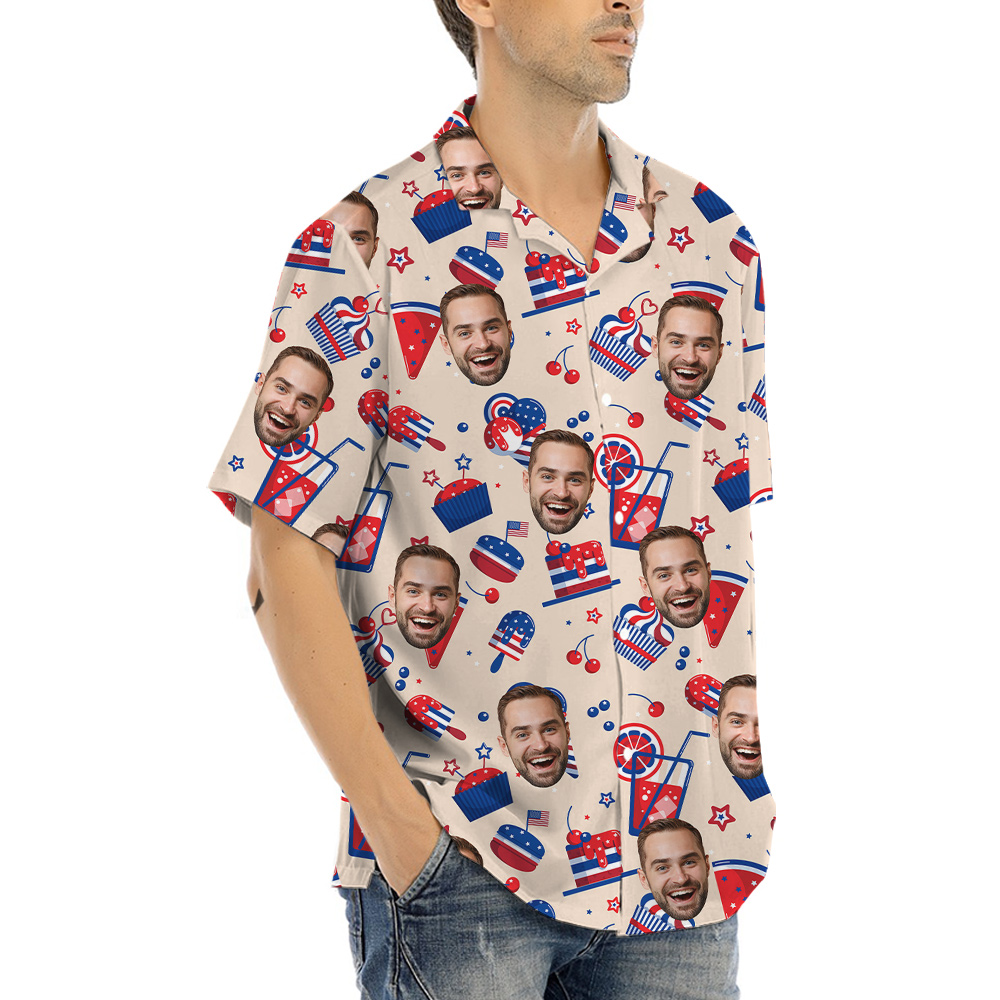 Happy Independence Day Snacks Custom Face Aloha Shirt