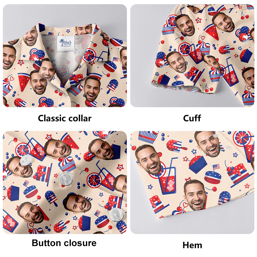 Happy Independence Day Snacks Custom Face Aloha Shirt
