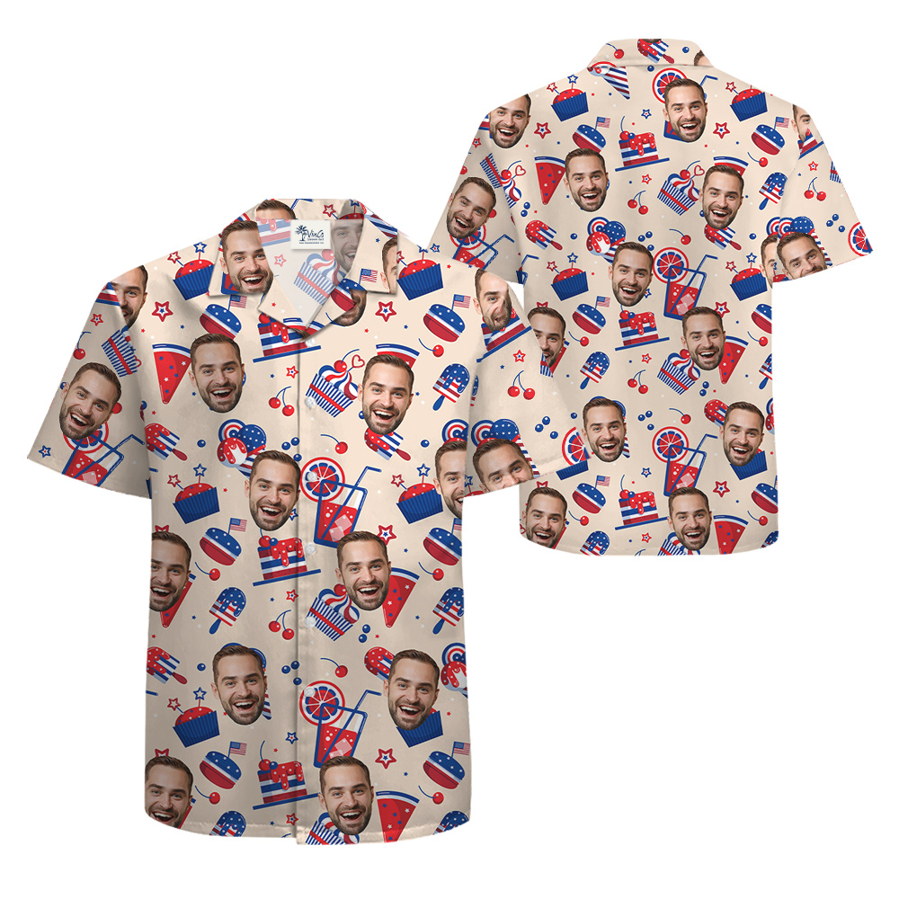 Happy Independence Day Snacks Custom Face Aloha Shirt