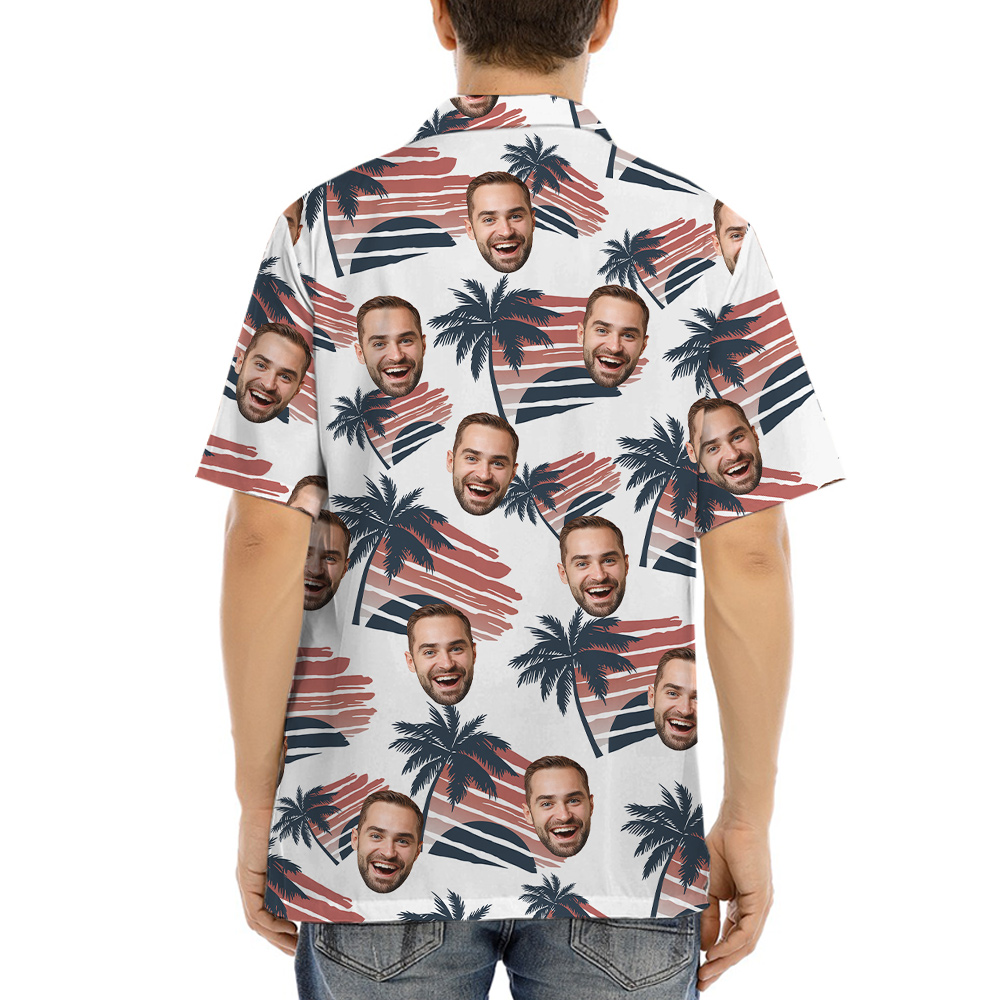 Sunset Beach Palm Trees Hawaiian Shirt With Custom 1-4 Faces