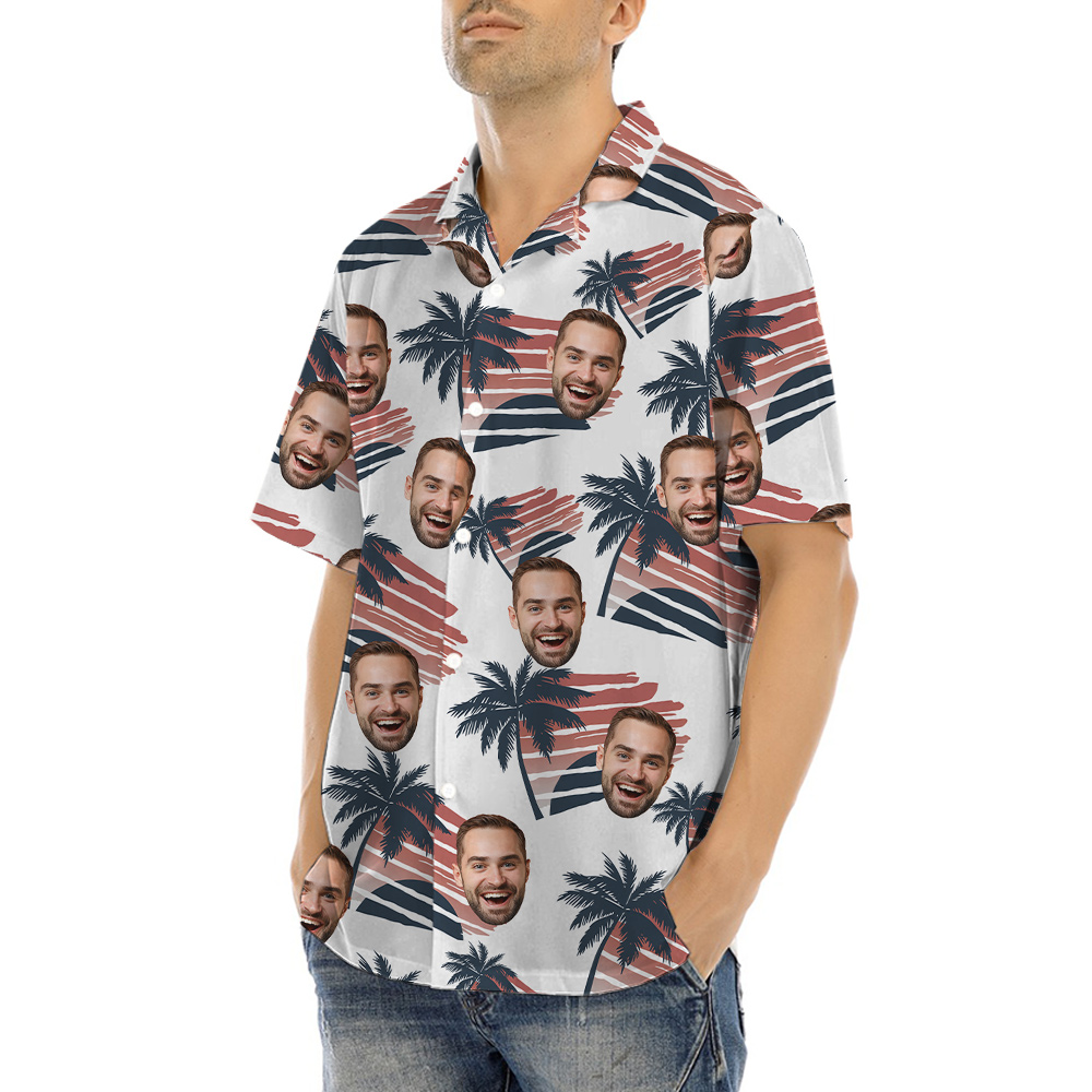 Sunset Beach Palm Trees Hawaiian Shirt With Custom 1-4 Faces