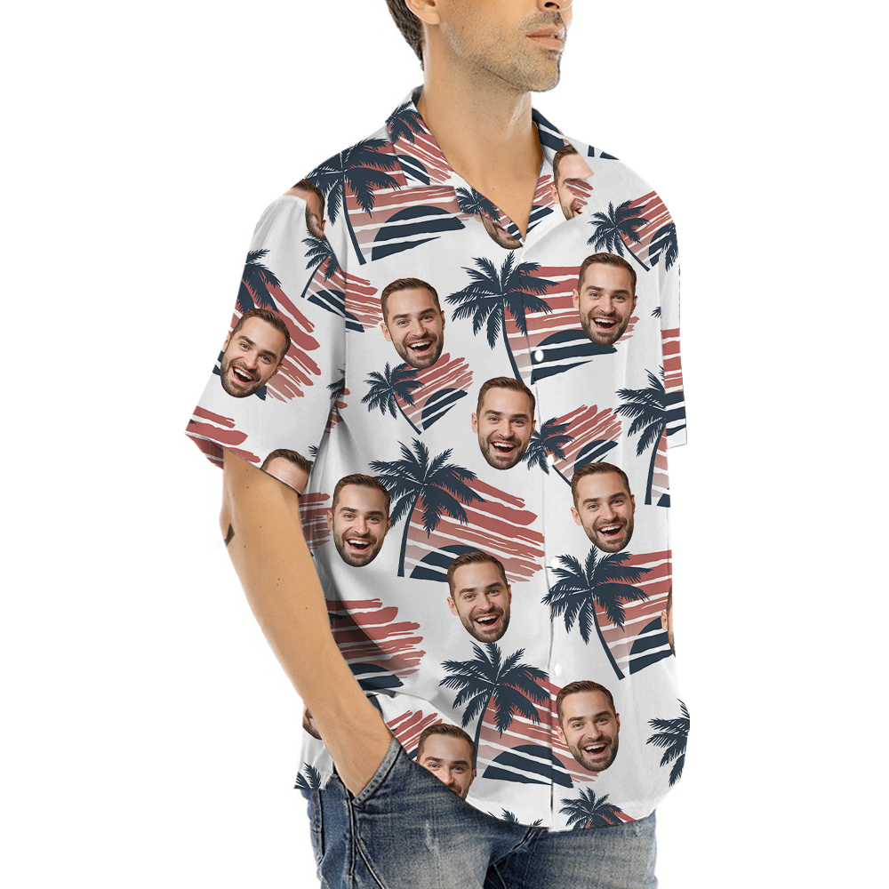 Sunset Beach Palm Trees Hawaiian Shirt With Custom 1-4 Faces