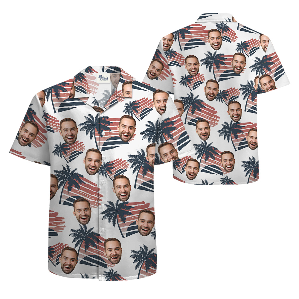 Sunset Beach Palm Trees Hawaiian Shirt With Custom 1-4 Faces