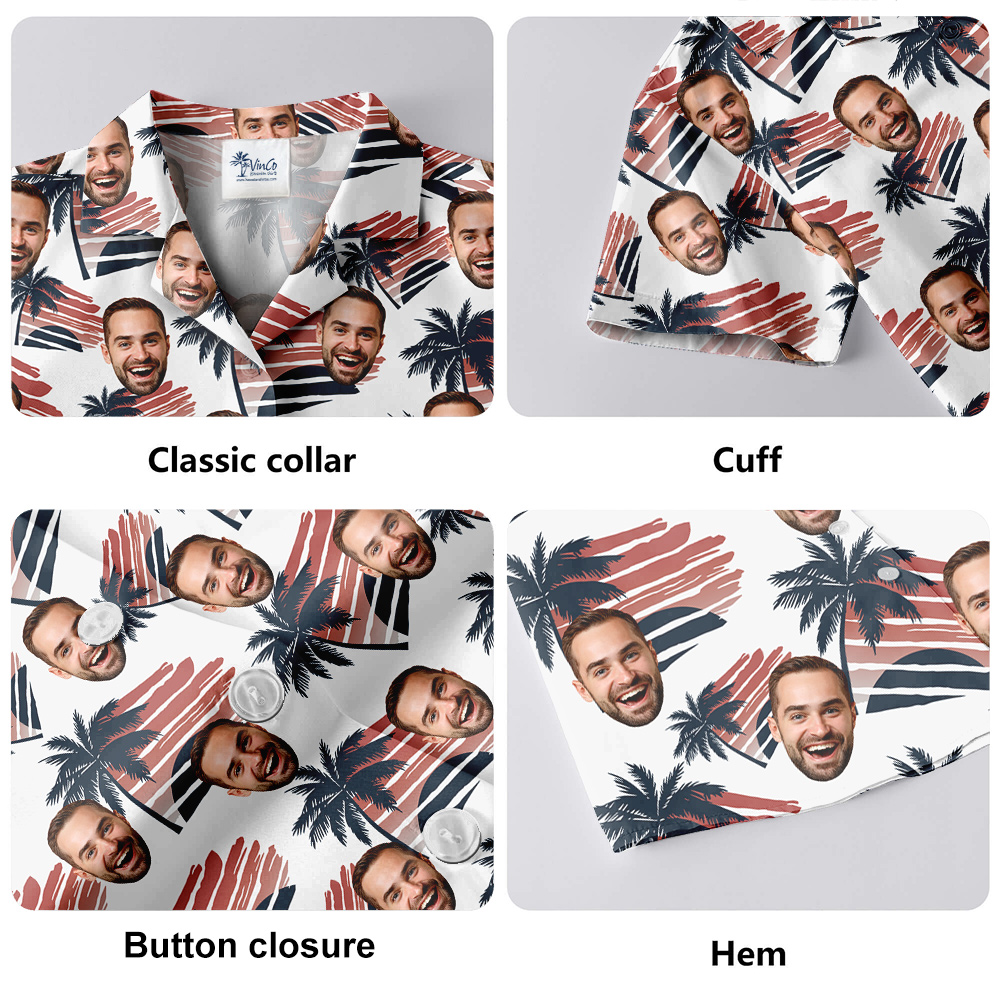 Sunset Beach Palm Trees Hawaiian Shirt With Custom 1-4 Faces
