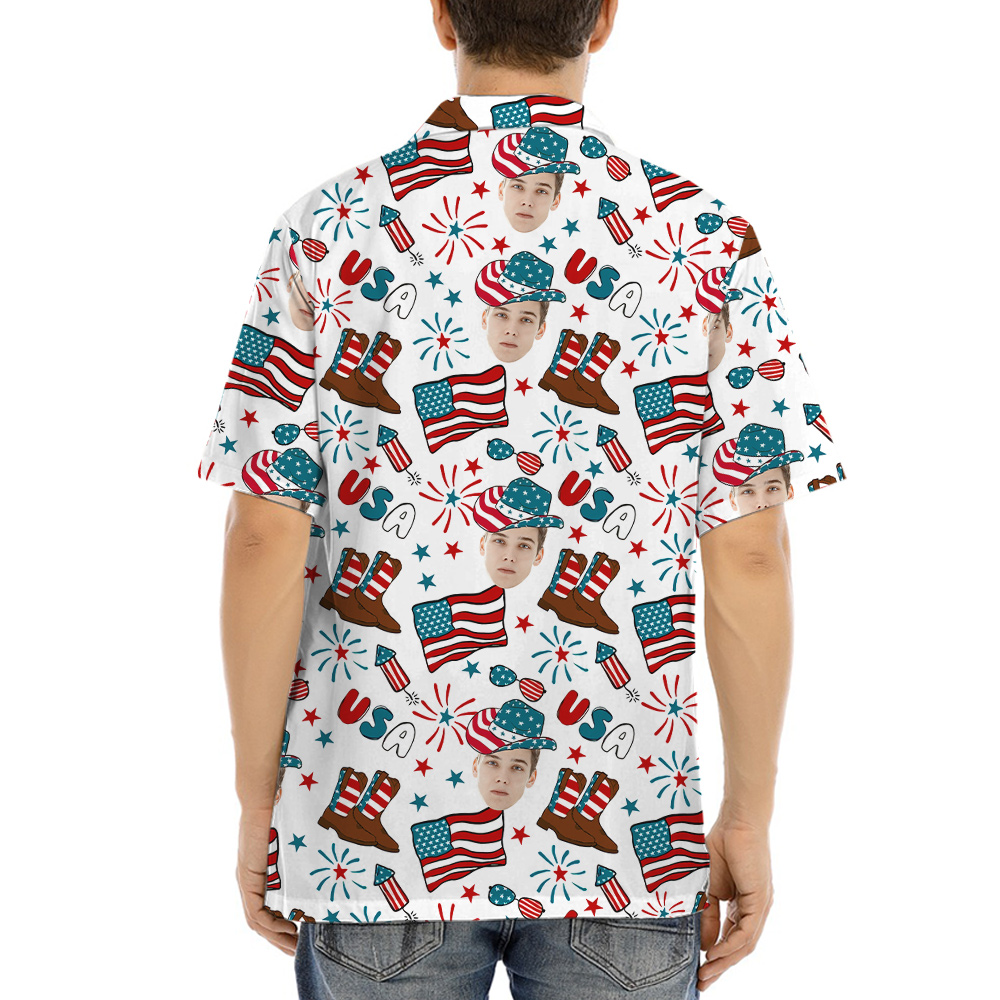 Custom Face With American Cowboy Hat Hawaiian Shirt