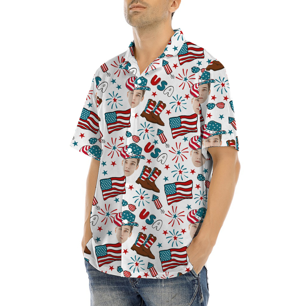 Custom Face With American Cowboy Hat Hawaiian Shirt