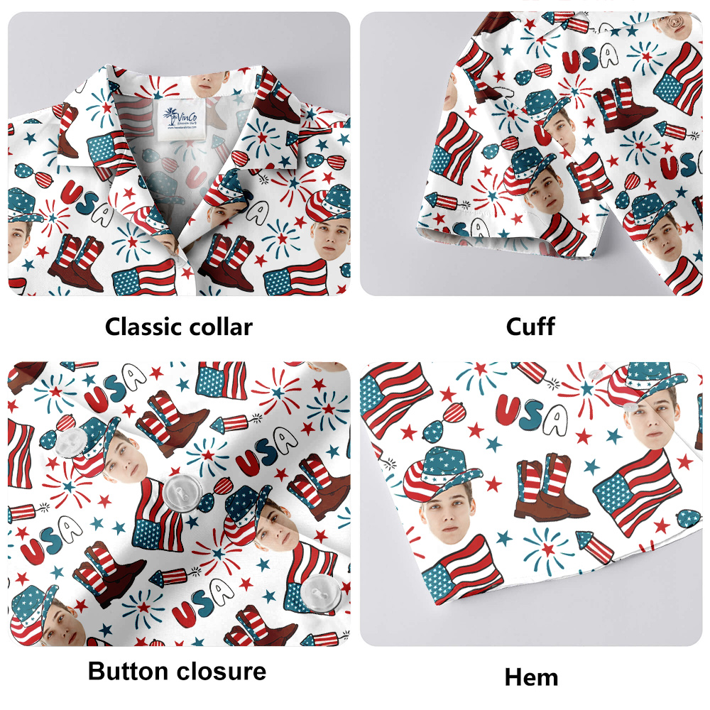 Custom Face With American Cowboy Hat Hawaiian Shirt