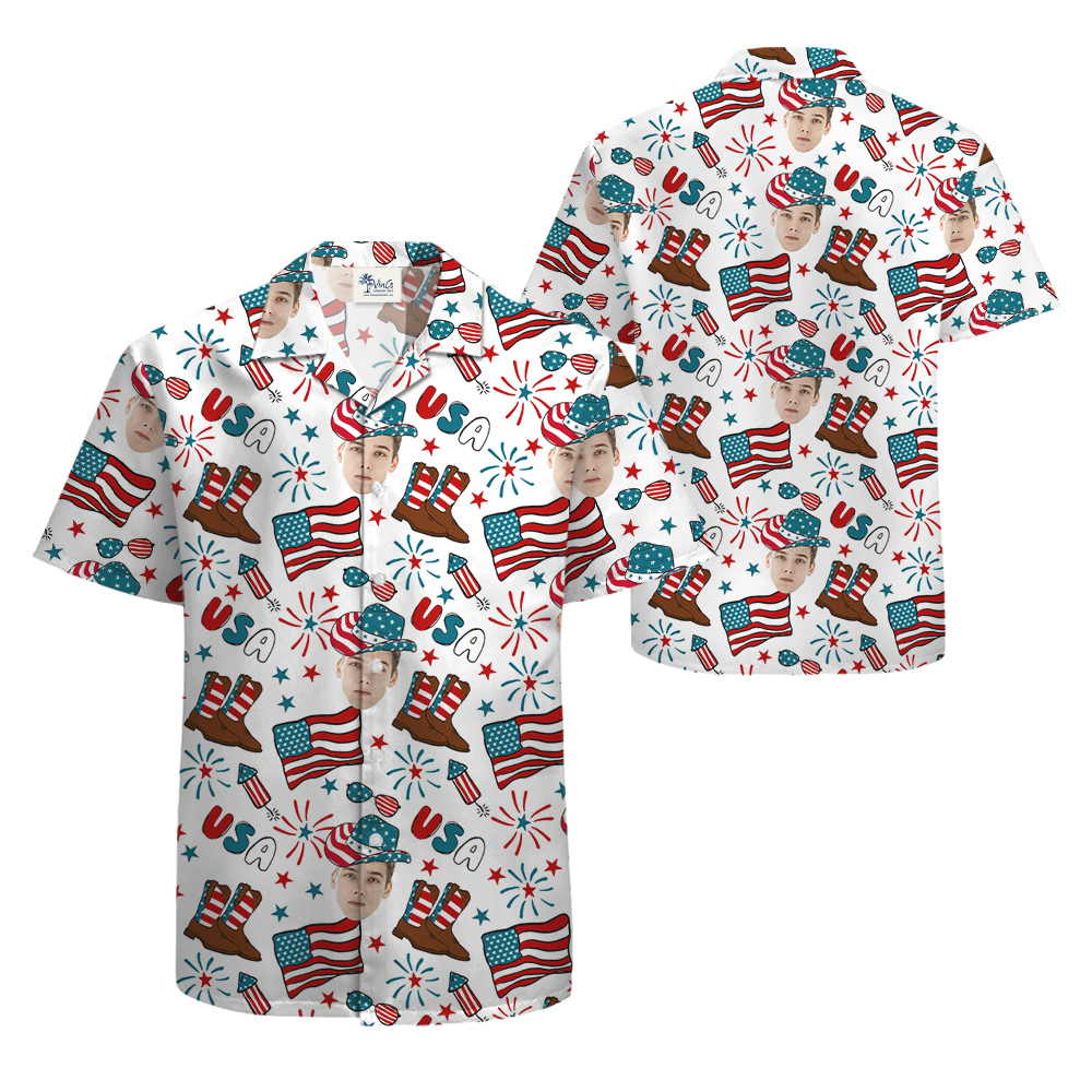 Custom Face With American Cowboy Hat Hawaiian Shirt