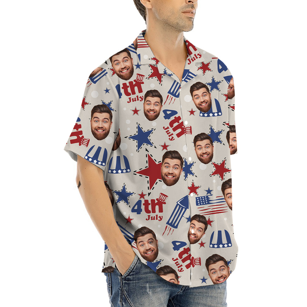 4th Of July American Stars Custom Face Hawaiian Shirt