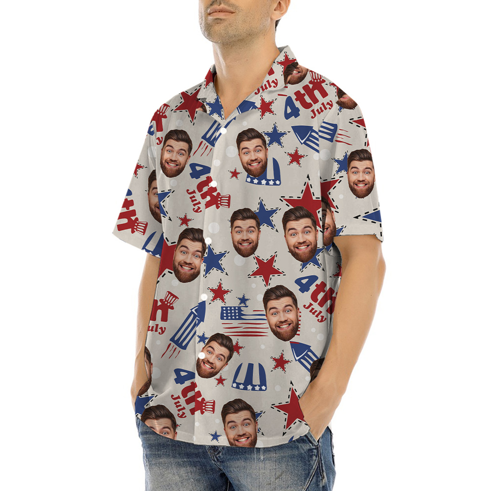 4th Of July American Stars Custom Face Hawaiian Shirt