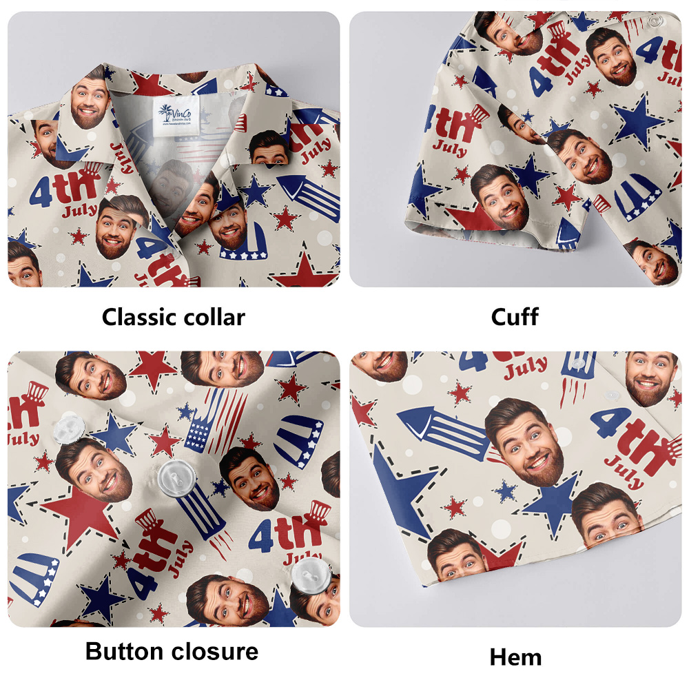 4th Of July American Stars Custom Face Hawaiian Shirt