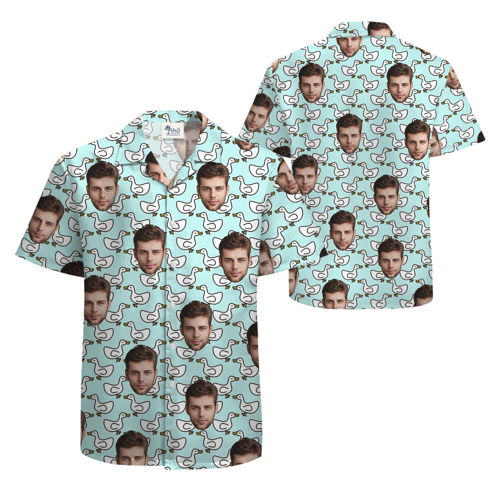 Custom Faces White Duck Hawaiian Shirt For Men