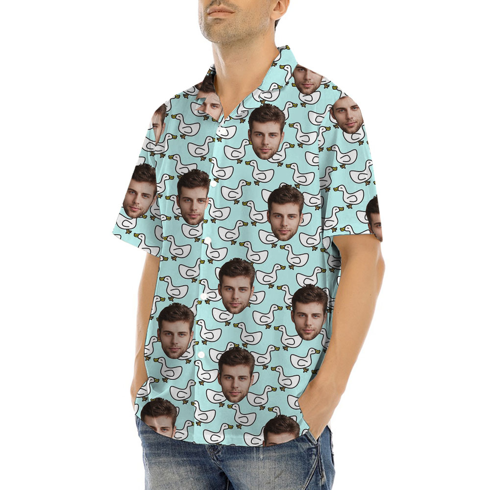 Custom Faces White Duck Hawaiian Shirt For Men
