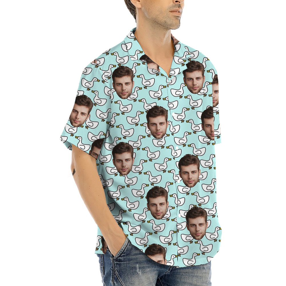 Custom Faces White Duck Hawaiian Shirt For Men