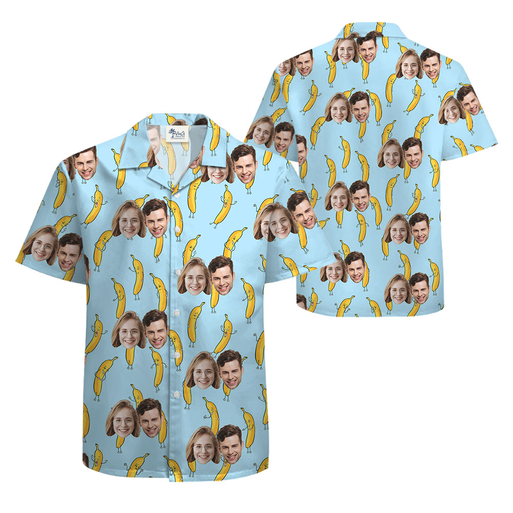 Hilarious Banana Blue Hawaiian Shirt With Up To 5 Faces