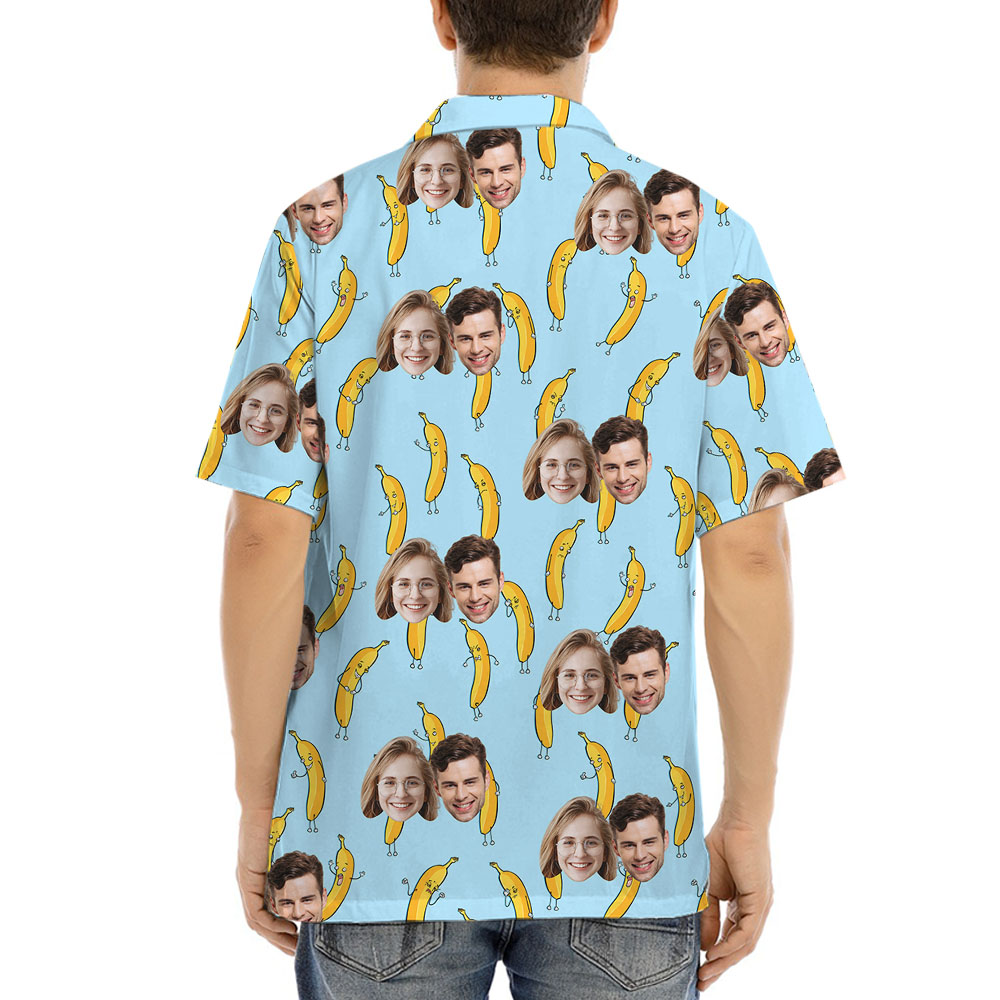 Hilarious Banana Blue Hawaiian Shirt With Up To 5 Faces