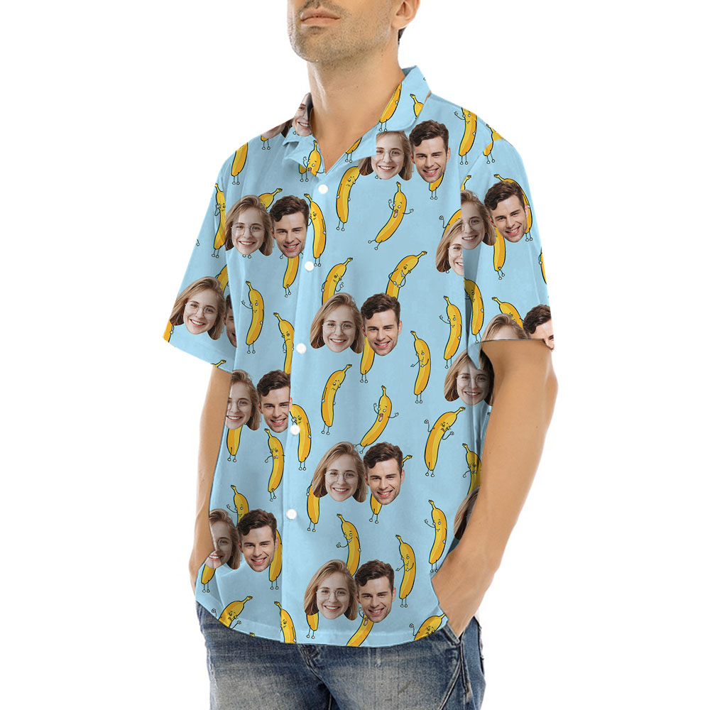 Hilarious Banana Blue Hawaiian Shirt With Up To 5 Faces
