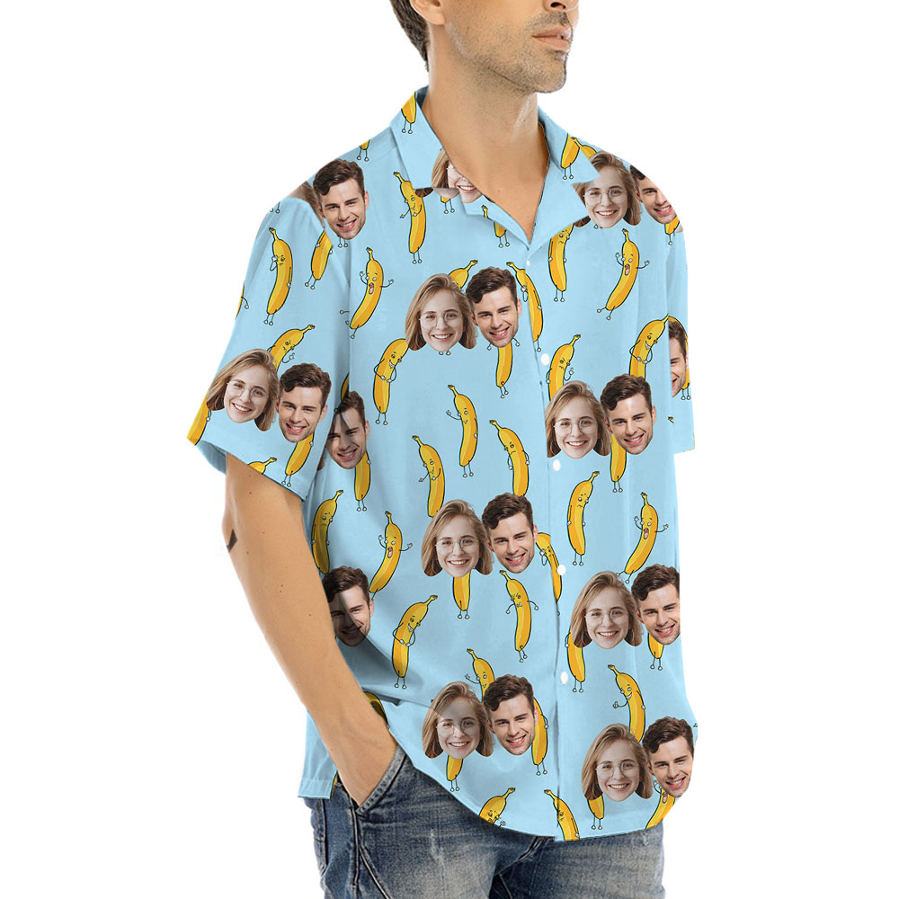 Hilarious Banana Blue Hawaiian Shirt With Up To 5 Faces