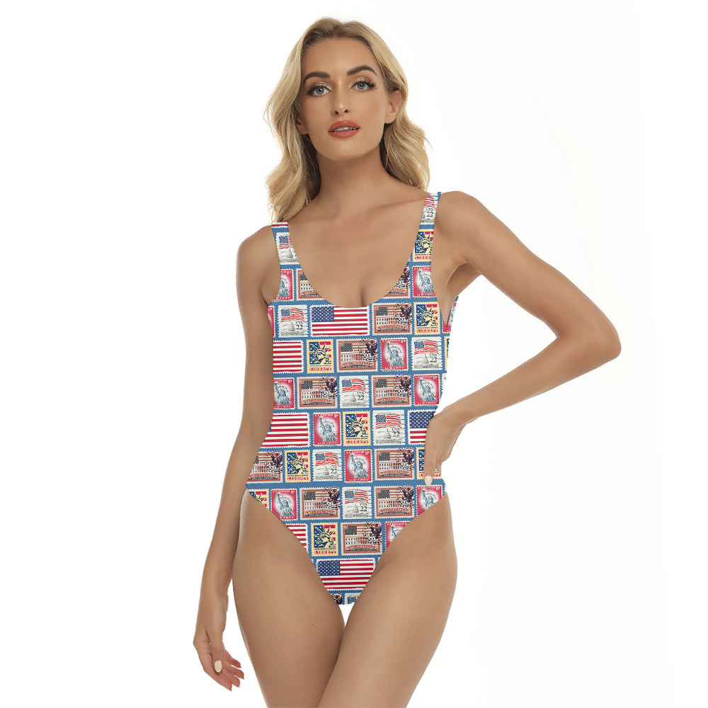 American Flag Stamp 4th Of July Hawaiian Swimsuit - variant image 1