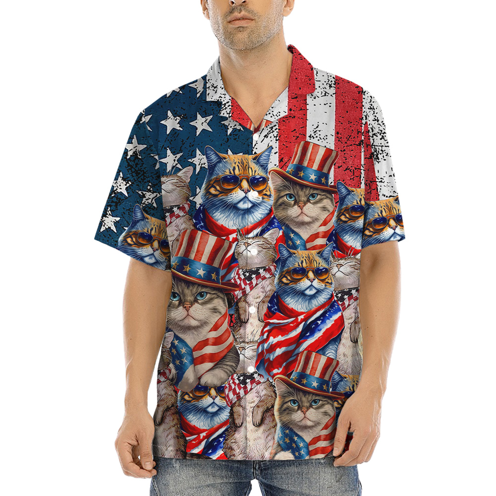 4th Of July American Flag Cat Hawaiian Shirt - variant image 1