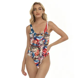 Patriotic Cat 4th Of July Hawaiian Swimsuit