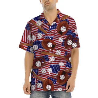 Baseball American Flag Hawaiian Shirt