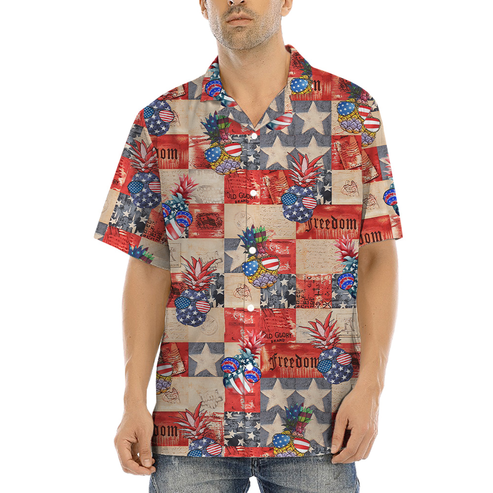 Patriotic Pineapple Hawaiian Button Up Shirt - variant image 1