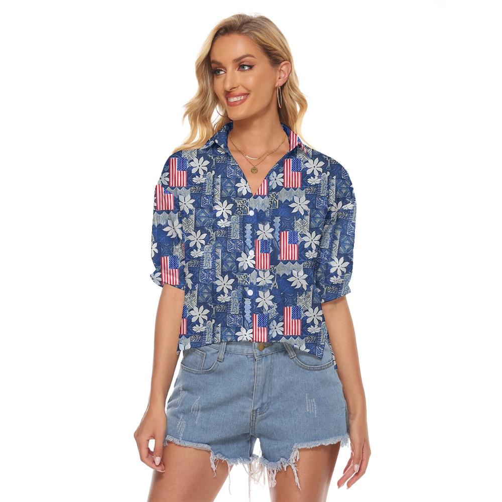 4th Of July Blue Vintage Women's Cropped Shirt - variant image 1