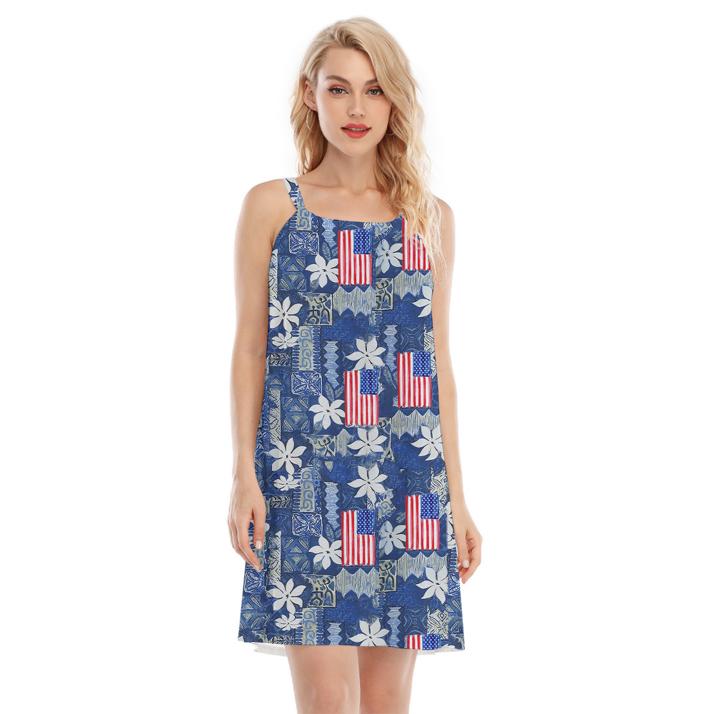 Cute American Flag Vintage Blue Aloha Cami Dress - variant image 1