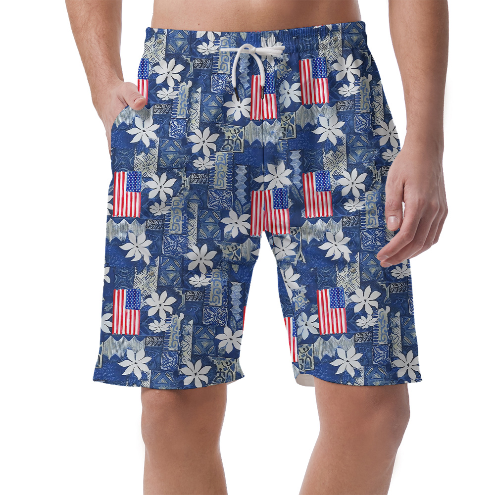 American Flag Blue Classic Aloha Men's Beach Shorts - variant image 1
