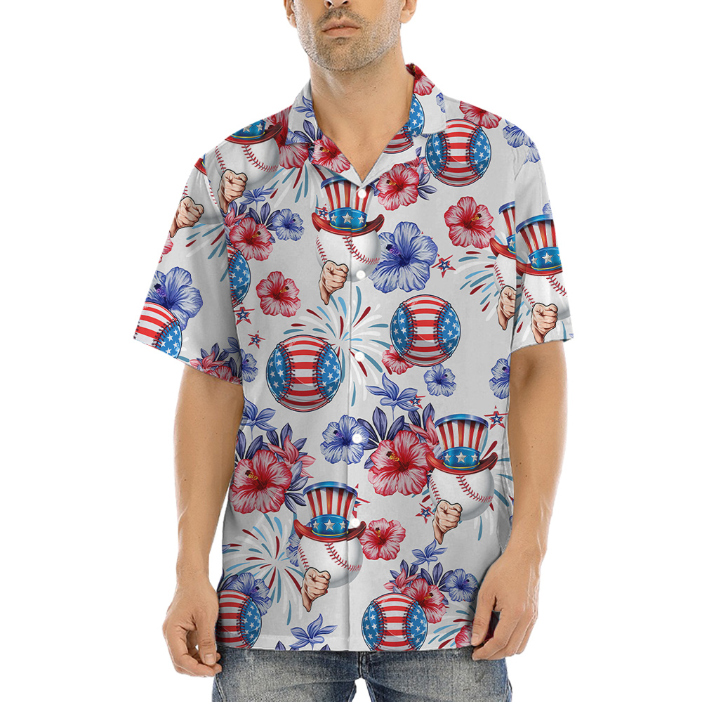 Uncle Sam Baseball American Flag Hawaiian Shirt - variant image 1