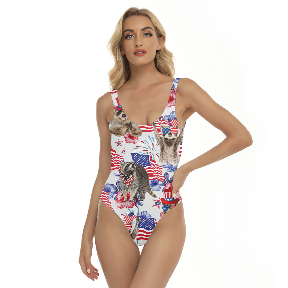 American Racoon 4th Of July Floral Hawaiian Swimsuit - variant image 1