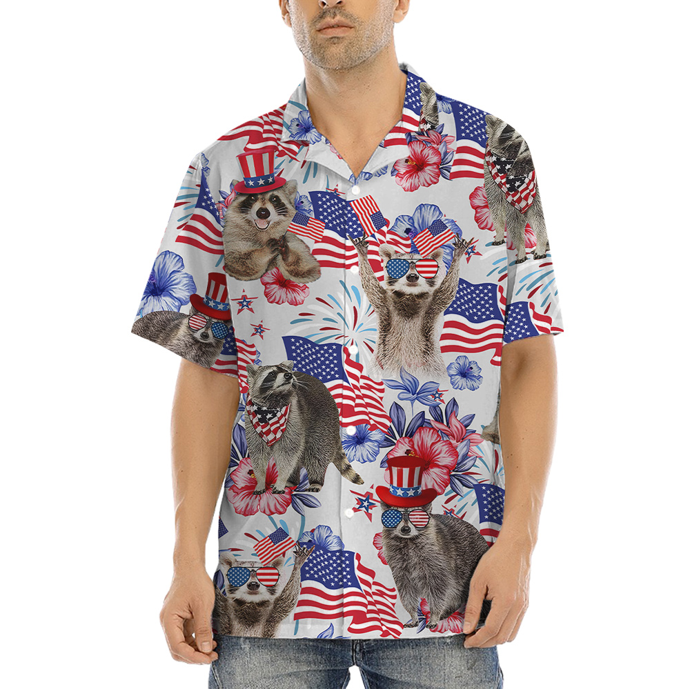 4th Of July Racoon Floral Hawaiian Shirt - variant image 1