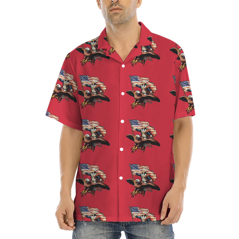 George Washington Riding Eagle American Flag Red Shirt - variant image 1