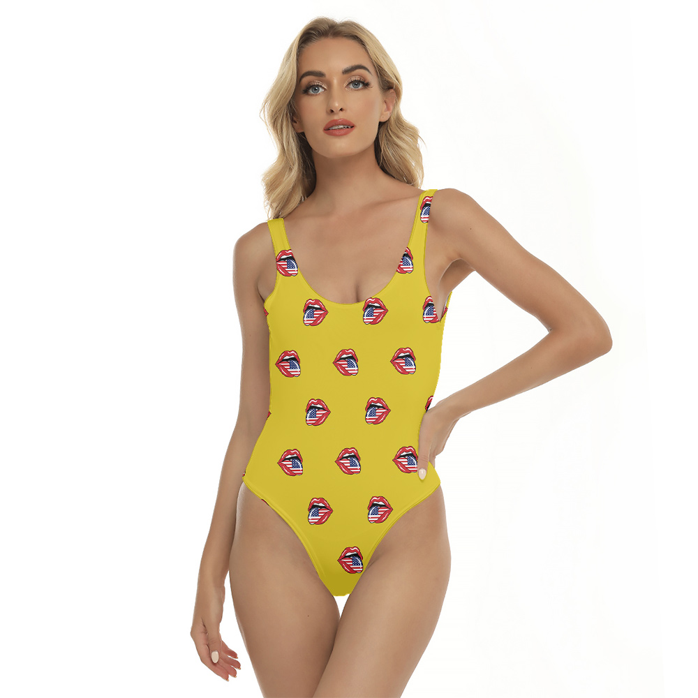 Funny American Sexy Lips 4th Of July Yellow Women Swimsuit - variant image 1