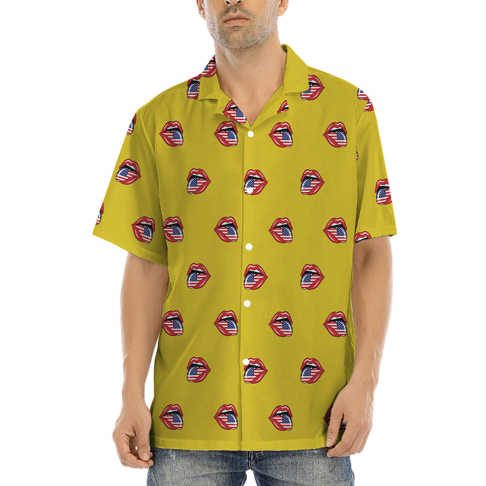 Sexy American Lips 4th Of July Yellow Hawaiian Shirt - variant image 1