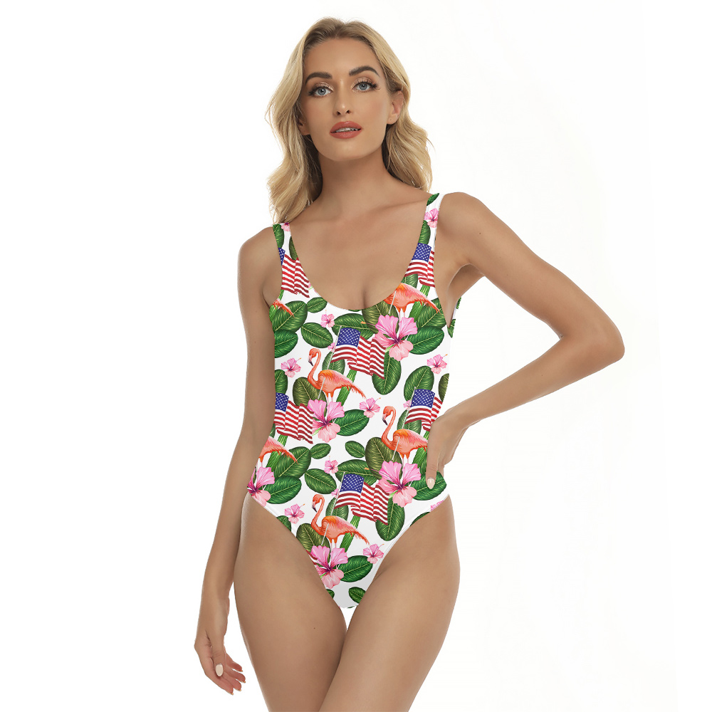 4th Of July Flamingo American Flag Hawaiian One Piece Swimsuit - variant image 1