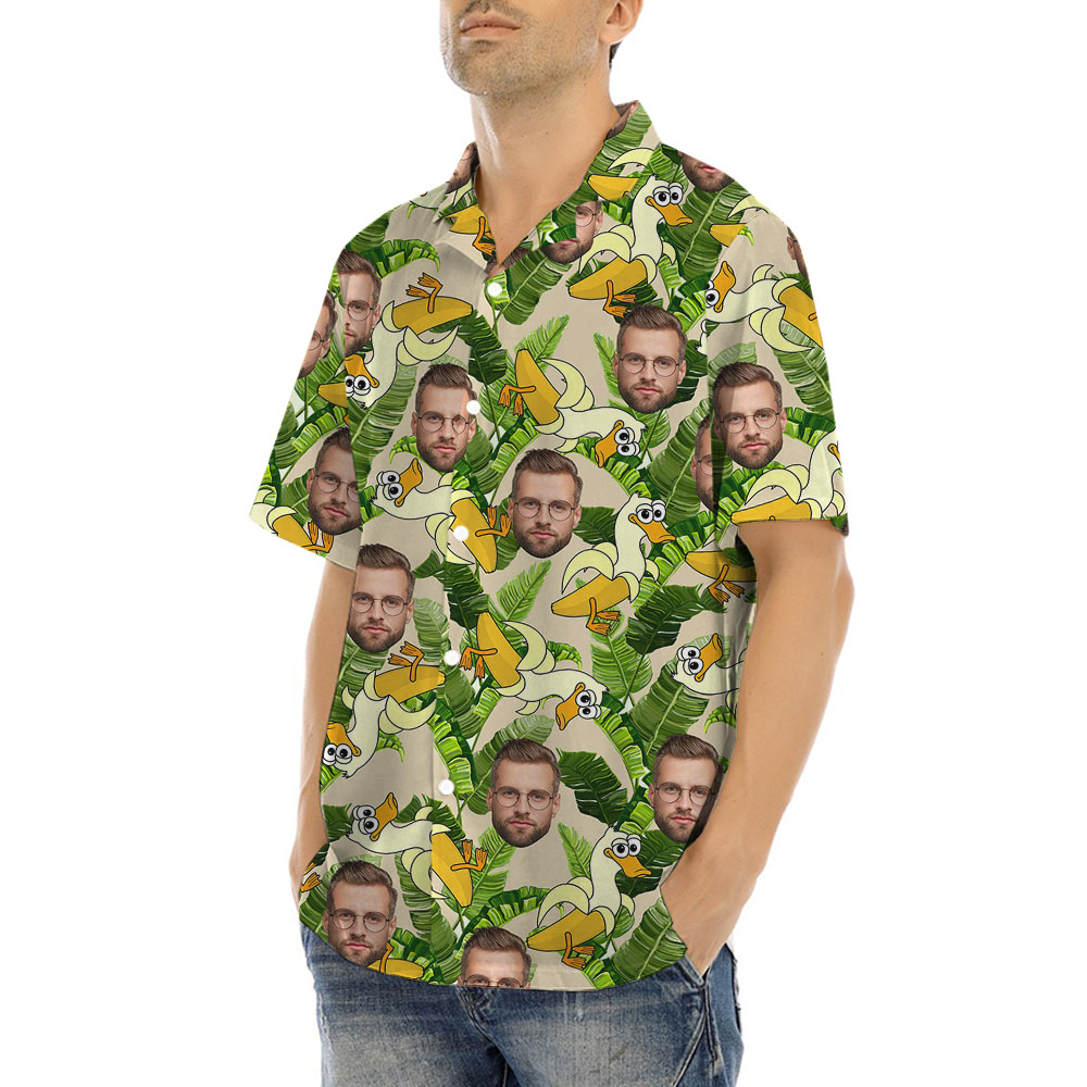Custom 1-5 Faces Tropical Hawaiian Button Shirts With Banana Duck