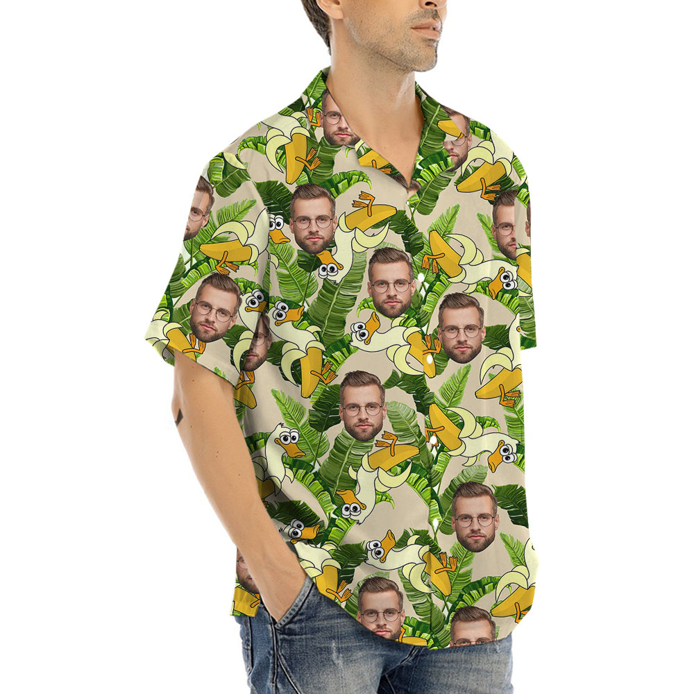Custom 1-5 Faces Tropical Hawaiian Button Shirts With Banana Duck