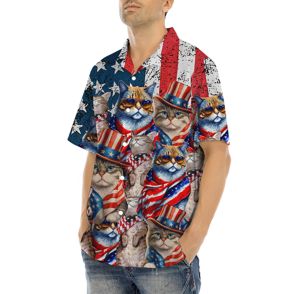 4th Of July American Flag Cat Hawaiian Shirt