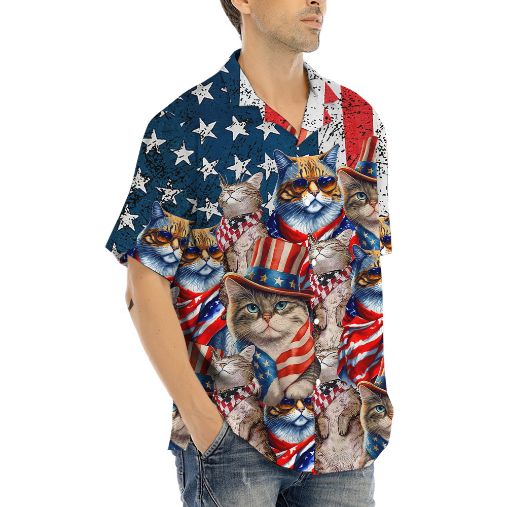 4th Of July American Flag Cat Hawaiian Shirt
