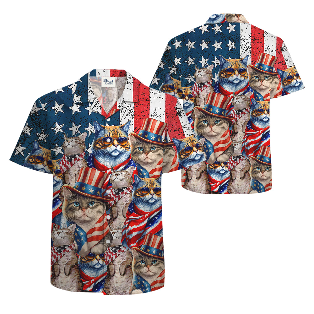 4th Of July American Flag Cat Hawaiian Shirt