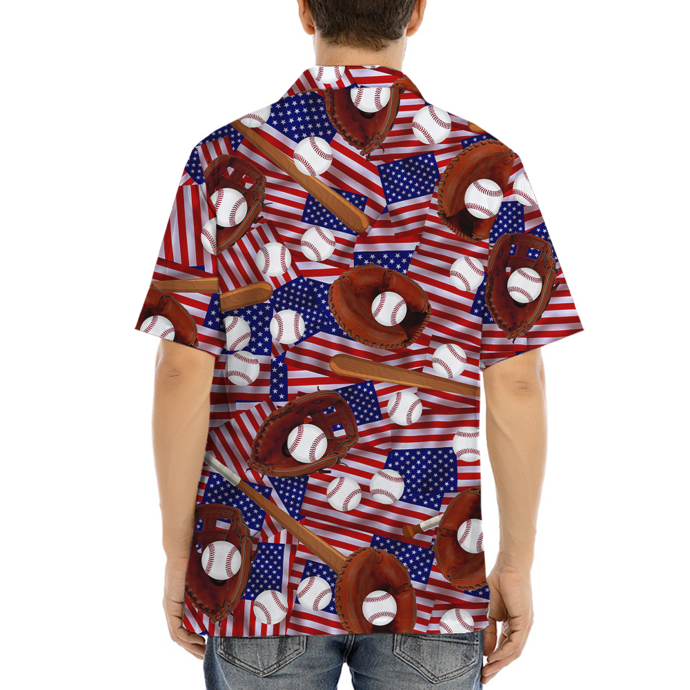 Baseball American Flag Hawaiian Shirt