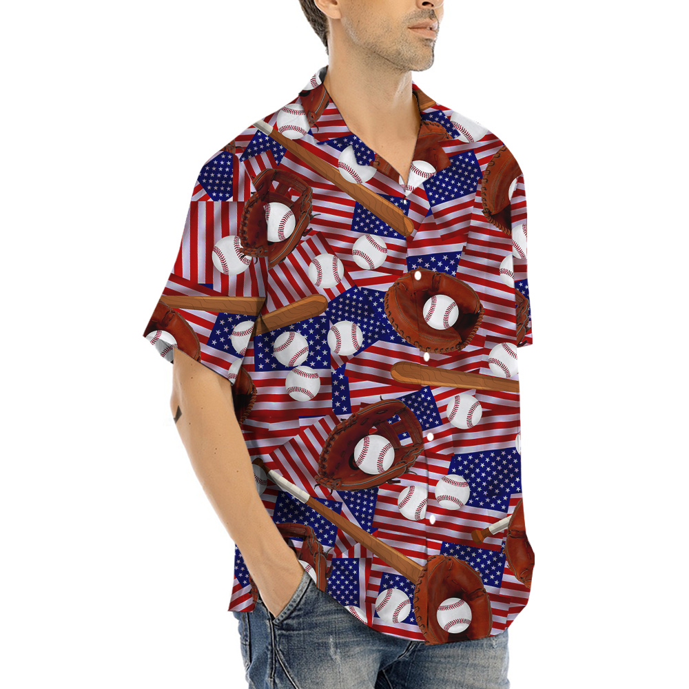 Baseball American Flag Hawaiian Shirt