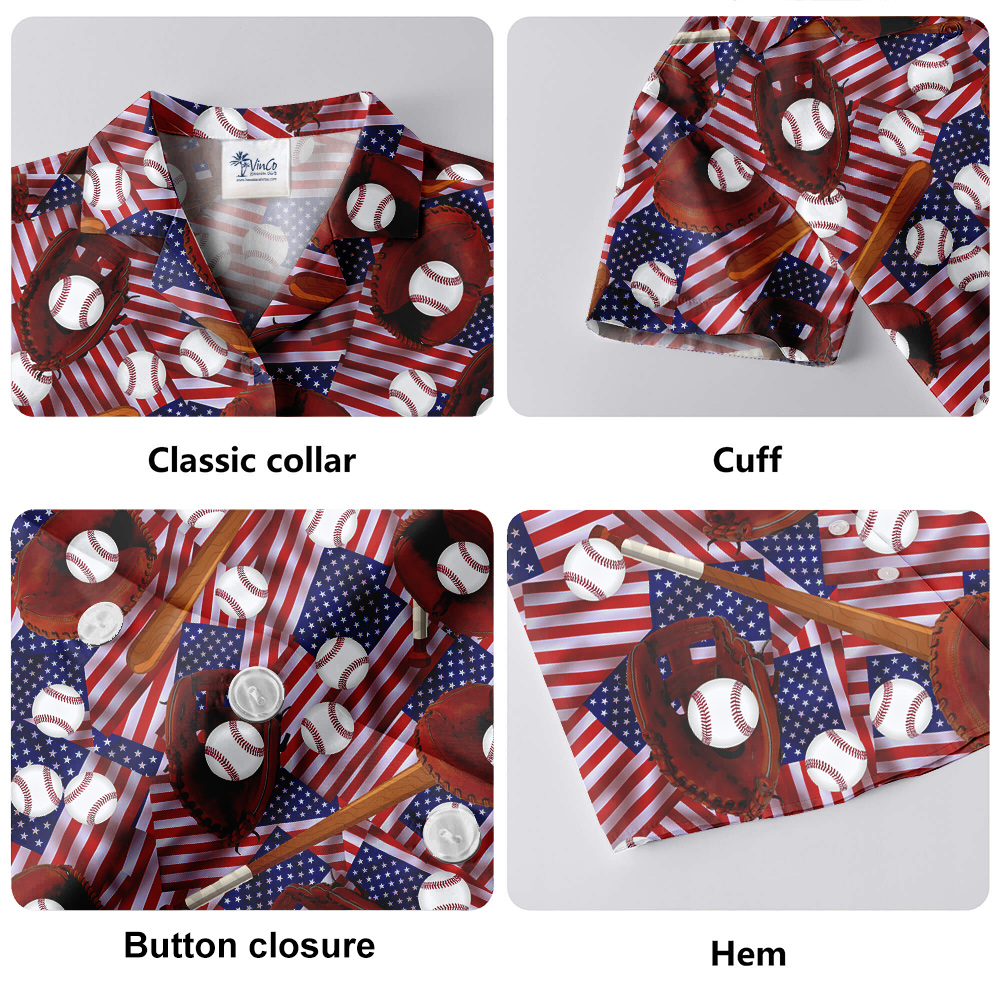 Baseball American Flag Hawaiian Shirt