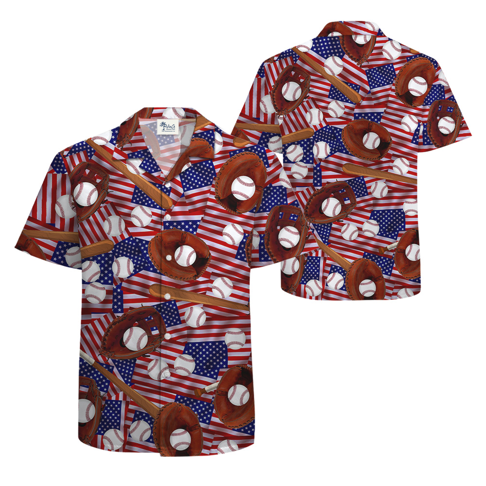 Baseball American Flag Hawaiian Shirt