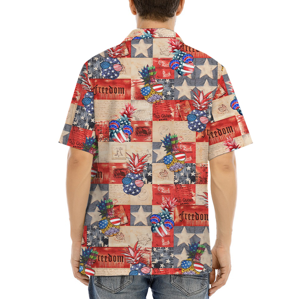 Patriotic Pineapple Hawaiian Button Up Shirt