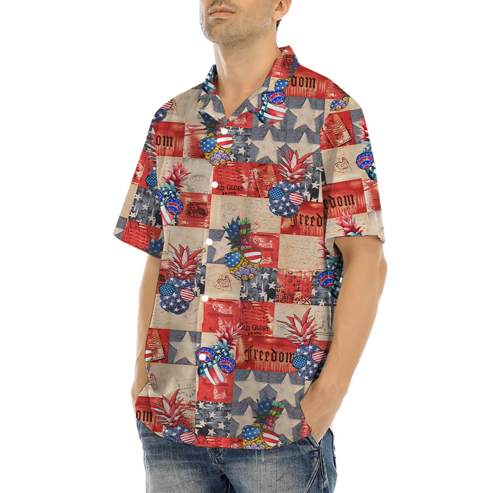 Patriotic Pineapple Hawaiian Button Up Shirt